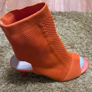 Women’s Orange Knit Peep-Toe Heel Bootie
